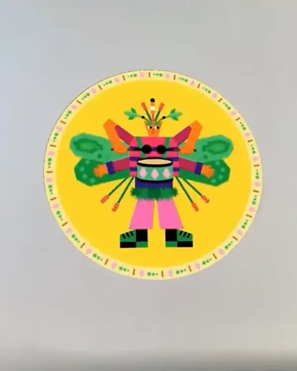 A round yellow sticker of a green insect character drawn by Guillaumit for the children's libraries of Brest